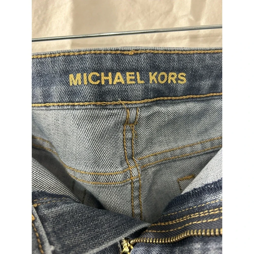 Michael Kors Izzy Skinny Jeans Dark Wash Blue Denim Petite 10P‎ Gold Hardware